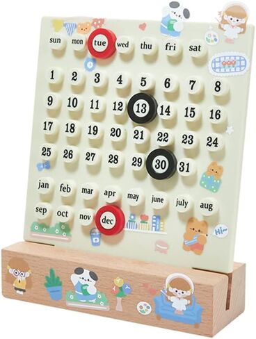 تقويم مكتب خشبي - تقويم مخطط دائم - هدايا فريدة، عرض تاريخ الشهر، ديكورات مكتب للمكتب، ملحقات مكتبية جمالية، ديكور مكتب لطيف (أبيض كريمي) in Kuwait