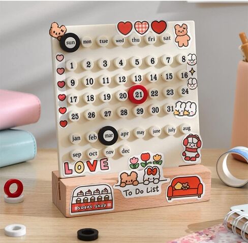 تقويم مكتب خشبي - تقويم مخطط دائم - هدايا فريدة، عرض تاريخ الشهر، ديكورات مكتب للمكتب، ملحقات مكتبية جمالية، ديكور مكتب لطيف (أبيض كريمي) in Kuwait