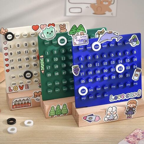 تقويم مكتب خشبي - تقويم مخطط دائم - هدايا فريدة، عرض تاريخ الشهر، ديكورات مكتب للمكتب، ملحقات مكتبية جمالية، ديكور مكتب لطيف (أبيض كريمي) in Kuwait