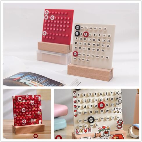 تقويم مكتب خشبي - تقويم مخطط دائم - هدايا فريدة، عرض تاريخ الشهر، ديكورات مكتب للمكتب، ملحقات مكتبية جمالية، ديكور مكتب لطيف (أبيض كريمي) in Kuwait