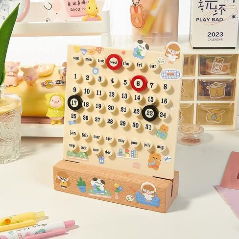 تقويم مكتب خشبي - تقويم مخطط دائم - هدايا فريدة، عرض تاريخ الشهر، ديكورات مكتب للمكتب، ملحقات مكتبية جمالية، ديكور مكتب لطيف (أبيض كريمي) in Kuwait