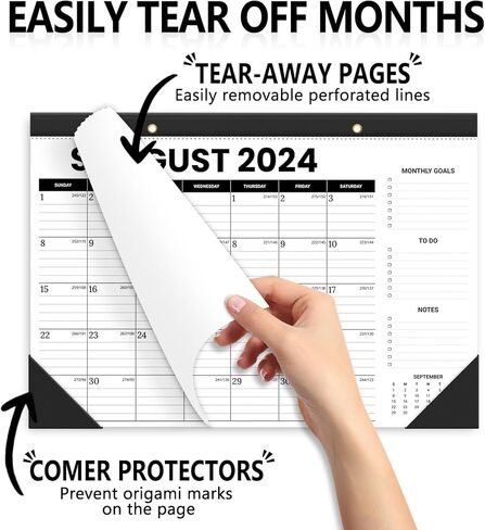 تقويم مكتب Jyusmile 2024، 17 بوصة × 12 بوصة تقويم سطح المكتب كبير 2024-2025، 18 تقويم مكتب/جدار شهري، مخطط التقويمات ومنظم مع PVC، تقويم وسادة مكتب قابل للتمزيق للمنزل أو المدرسة أو المكتب in Kuwait