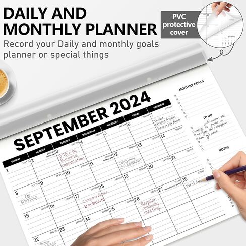 تقويم مكتب Jyusmile 2024، 17 بوصة × 12 بوصة تقويم سطح المكتب كبير 2024-2025، 18 تقويم مكتب/جدار شهري، مخطط التقويمات ومنظم مع PVC، تقويم وسادة مكتب قابل للتمزيق للمنزل أو المدرسة أو المكتب in Kuwait