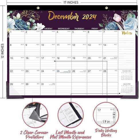 2024 Calendar - Desk Calendar 2024, JAN 2024 - DEC 2024, 12 Months Large Desk Calendar 12'' x 17'', Calendar Planner with Thick Paper, Corner Protectors, Large Ruled Blocks for Organizing in Saudi Arabia