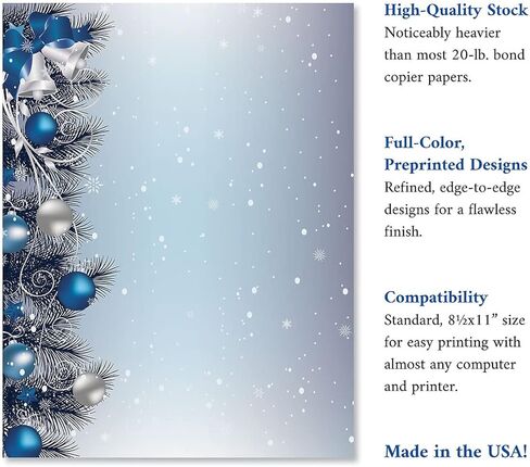 Current - قرطاسية عيد الميلاد ذات الأجراس الفضية - لرسائل العطلات، ملاحظات مكتوبة بخط اليد، 25 ورقة، 8½ × 11 بوصة، متوافقة مع الطابعة، ورق غير شفاف بنص 70# in Kuwait