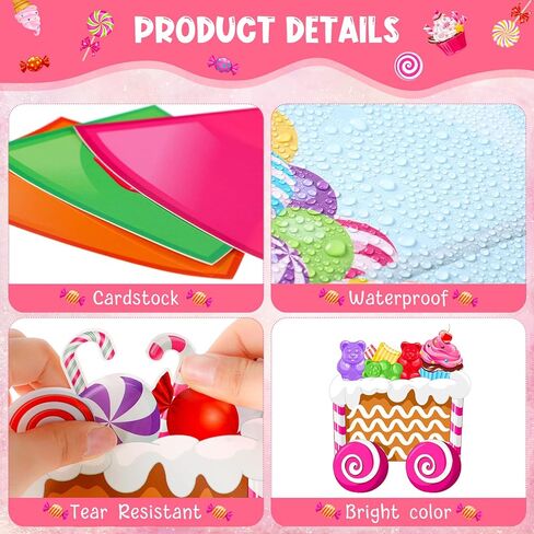 مجموعة ديكور لوحة نشرة الآيس كريم من Outus Candyland تزيين الفصول الدراسية قطع آيس كريم كاندي لاند مع نقاط غراء للحلوى وحفلات أعياد الميلاد والفصول المدرسية ومستلزمات مكتب المدرسة وديكور الهالوين (كاندي لاند) in Kuwait