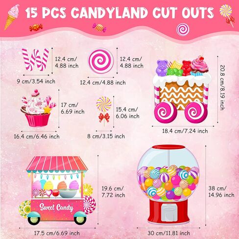 مجموعة ديكور لوحة نشرة الآيس كريم من Outus Candyland تزيين الفصول الدراسية قطع آيس كريم كاندي لاند مع نقاط غراء للحلوى وحفلات أعياد الميلاد والفصول المدرسية ومستلزمات مكتب المدرسة وديكور الهالوين (كاندي لاند) in Kuwait