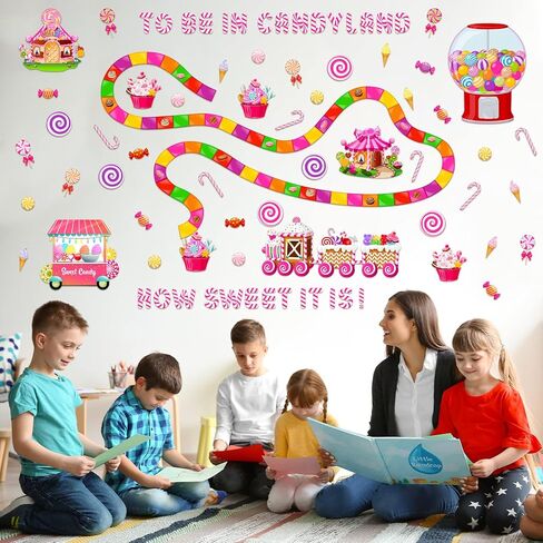 مجموعة ديكور لوحة نشرة الآيس كريم من Outus Candyland تزيين الفصول الدراسية قطع آيس كريم كاندي لاند مع نقاط غراء للحلوى وحفلات أعياد الميلاد والفصول المدرسية ومستلزمات مكتب المدرسة وديكور الهالوين (كاندي لاند) in Kuwait