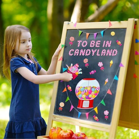 مجموعة ديكور لوحة نشرة الآيس كريم من Outus Candyland تزيين الفصول الدراسية قطع آيس كريم كاندي لاند مع نقاط غراء للحلوى وحفلات أعياد الميلاد والفصول المدرسية ومستلزمات مكتب المدرسة وديكور الهالوين (كاندي لاند) in Kuwait