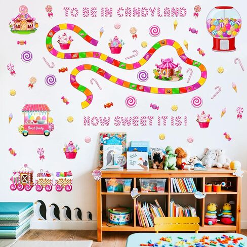 مجموعة ديكور لوحة نشرة الآيس كريم من Outus Candyland تزيين الفصول الدراسية قطع آيس كريم كاندي لاند مع نقاط غراء للحلوى وحفلات أعياد الميلاد والفصول المدرسية ومستلزمات مكتب المدرسة وديكور الهالوين (كاندي لاند) in Kuwait