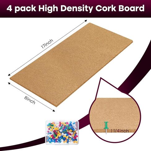 Cork Board 4 Pack Bulletin Boards 12"x12" - 1/4" Self Adhesive Corkboards for Wall School Home Office with 100 Push Pins in Kuwait