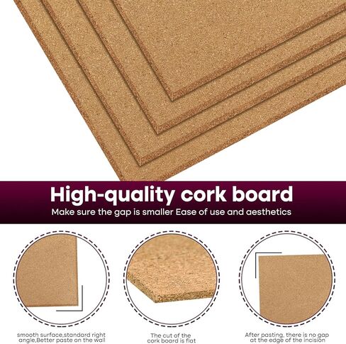Cork Board 4 Pack Bulletin Boards 12"x12" - 1/4" Self Adhesive Corkboards for Wall School Home Office with 100 Push Pins in Kuwait