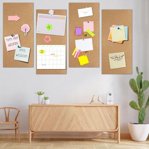 Cork Board 4 Pack Bulletin Boards 12"x12" - 1/4" Self Adhesive Corkboards for Wall School Home Office with 100 Push Pins in Kuwait