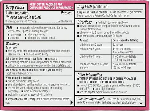 Rite Aid Children's Diphenhydramine 12.5mg Allergy Relief, Cherry - 18 Chewable Tablets, Indoor and Outdoor Allergy Symptom Reliever in Kuwait