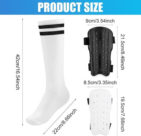 2 Pairs Soccer Shin Guards & 2 Pairs Soccer Socks, Soccer Equipment, for Girls and Boys, Kids Calf Protection Gear(Black, White) in Saudi Arabia