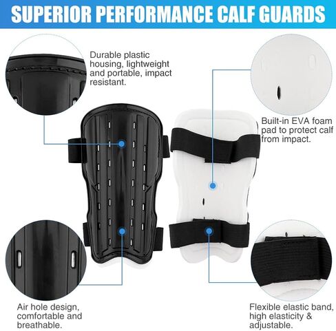 2 Pairs Soccer Shin Guards & 2 Pairs Soccer Socks, Soccer Equipment, for Girls and Boys, Kids Calf Protection Gear(Black, White) in Saudi Arabia