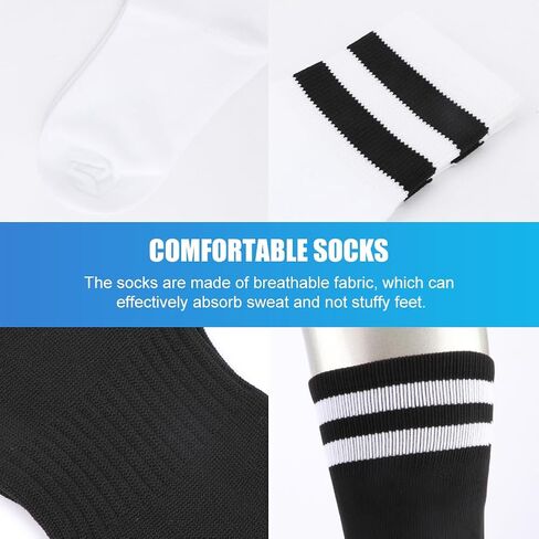 2 Pairs Soccer Shin Guards & 2 Pairs Soccer Socks, Soccer Equipment, for Girls and Boys, Kids Calf Protection Gear(Black, White) in Saudi Arabia