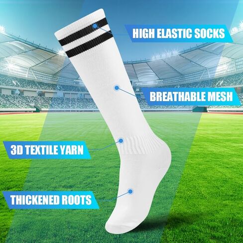 2 Pairs Soccer Shin Guards & 2 Pairs Soccer Socks, Soccer Equipment, for Girls and Boys, Kids Calf Protection Gear(Black, White) in Saudi Arabia