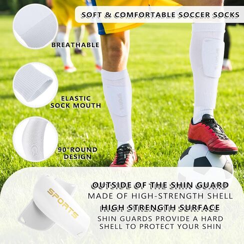 Soccer Shin Guards for Kids Youth Adults Shin Pads and Shin Guard Sleeves, Lightweight and Compact Protective Soccer Equipment for Football Games Reduce Shocks and Injuries, White in Saudi Arabia