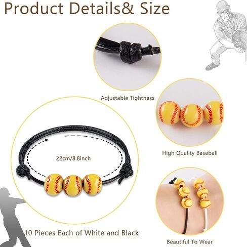 CANIPHA 20 Pcs Softball Bracelet Baseball Bracelet Softball Charm Bracelet Adjustable Inspirational Sport Ball Bracelets for Softball Party Favors Girl Boy Women Men Teens Sport Team Player Gift in Saudi Arabia