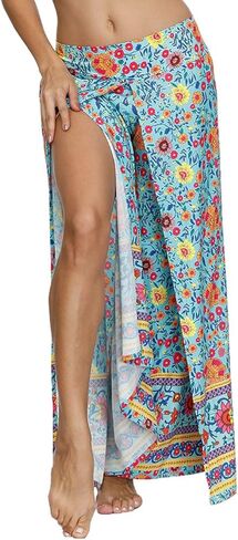 YULUOSHA Women's Boho Hippie Split Pants with Wide Leg,Bohemian Loose Yoga Palazzo Pants Summer Casual Floral Trousers in Kuwait