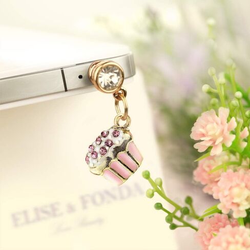 Cute Little Pink Crystal Cupcake Pendant Cell Phone Dust Plug Charm for iPhone Samsung Huawei ipad iPod Android Phone with 3.5mm Earphone Jack EP004 in Kuwait