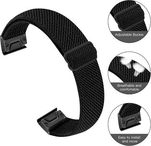 Adjustable Nylon Elastic Bands Compatible with Garmin Fenix 5/Fenix 5plus/Fenix 6/Fenix 6pro/Forerunner 935, 22mm Width Breathable Replacement Band for Forerunner 945/Approach s60 in Saudi Arabia