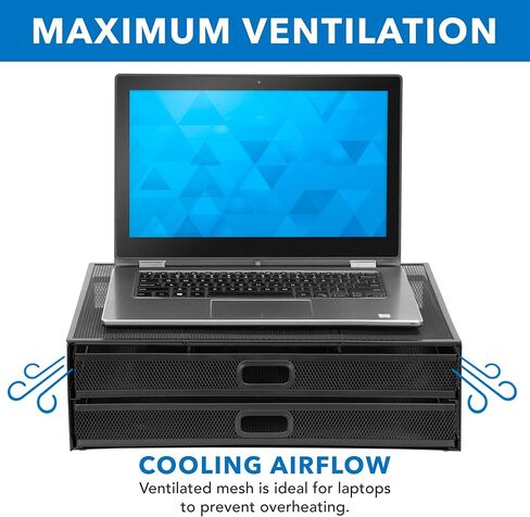 MOUNT-IT! Computer Monitor Stand With Drawers, Metal Mesh Riser and Organizer for Laptops and Computer Screens, Laptop, and Printer Accessories and Office Supplies (Black) in Saudi Arabia
