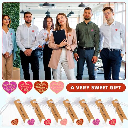 Barydat 100 Set Teacher Appreciation Week Gifts Pin Heart Shape Lapel Pins Nurse Brooch Pin with Thank You Cards Organza Bags for Coworker Employee Motivational Appreciation Pins Buttons(Red) in Saudi Arabia