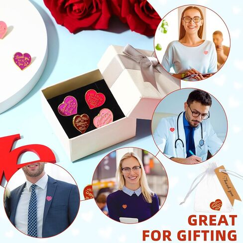 Barydat 100 Set Teacher Appreciation Week Gifts Pin Heart Shape Lapel Pins Nurse Brooch Pin with Thank You Cards Organza Bags for Coworker Employee Motivational Appreciation Pins Buttons(Red) in Saudi Arabia