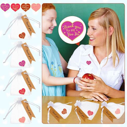 Barydat 100 Set Teacher Appreciation Week Gifts Pin Heart Shape Lapel Pins Nurse Brooch Pin with Thank You Cards Organza Bags for Coworker Employee Motivational Appreciation Pins Buttons(Red) in Saudi Arabia