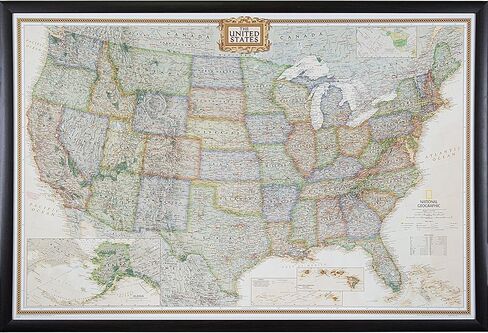 Craig Frames Wayfarer, Executive United States Push Pin Travel Map, Dark Brown Veneer Frame and Pins, 24 by 36-Inch in Kuwait
