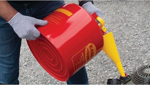 Eagle UI-50-FS Red Galvanized Steel Type I Gasoline Safety Can with Funnel, 5 gallon Capacity, 13.5" Height, 12.5" Diameter,Red/Yellow in Kuwait
