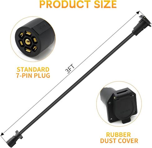 3 FT Heavy Duty 7 Way Trailer Plug Extension Cord 7 Pin Trailer Plug Pure Brass Connector Wire Harness for RV Truck Camper Caravan and Trailer Plug Socket Connector Wire 7 Way - Pure Copper in Saudi Arabia
