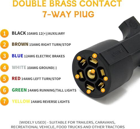 3 FT Heavy Duty 7 Way Trailer Plug Extension Cord 7 Pin Trailer Plug Pure Brass Connector Wire Harness for RV Truck Camper Caravan and Trailer Plug Socket Connector Wire 7 Way - Pure Copper in Saudi Arabia