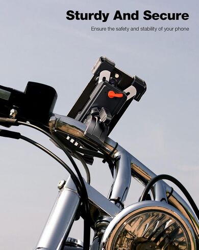 حامل هاتف للدراجة، حامل هاتف للدراجة النارية، قوي وآمن، تشغيل بيد واحدة، دوران 360 درجة، تقليل الاهتزاز، متوافق مع جميع سلاسل iPhone والهواتف المحمولة الأخرى مقاس 4.7 بوصة - 6.8 بوصة. in Kuwait