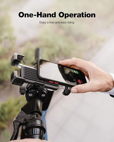 حامل هاتف للدراجة، حامل هاتف للدراجة النارية، قوي وآمن، تشغيل بيد واحدة، دوران 360 درجة، تقليل الاهتزاز، متوافق مع جميع سلاسل iPhone والهواتف المحمولة الأخرى مقاس 4.7 بوصة - 6.8 بوصة. in Kuwait