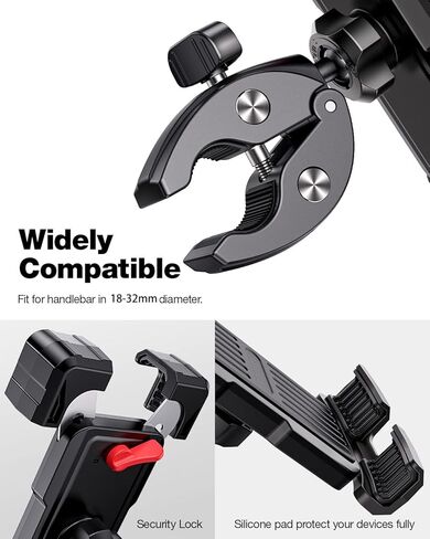 حامل هاتف للدراجة، حامل هاتف للدراجة النارية، قوي وآمن، تشغيل بيد واحدة، دوران 360 درجة، تقليل الاهتزاز، متوافق مع جميع سلاسل iPhone والهواتف المحمولة الأخرى مقاس 4.7 بوصة - 6.8 بوصة. in Kuwait