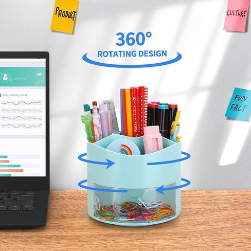 حامل أقلام رصاص دوار 360 درجة من LETURE، لوازم مكتبية لتنظيم المكتب مع درج، تخزين منظم قرطاسية سطح المكتب لملحقات سطح المكتب والمكتب والفصول الدراسية والمنزل (وردي) in Kuwait