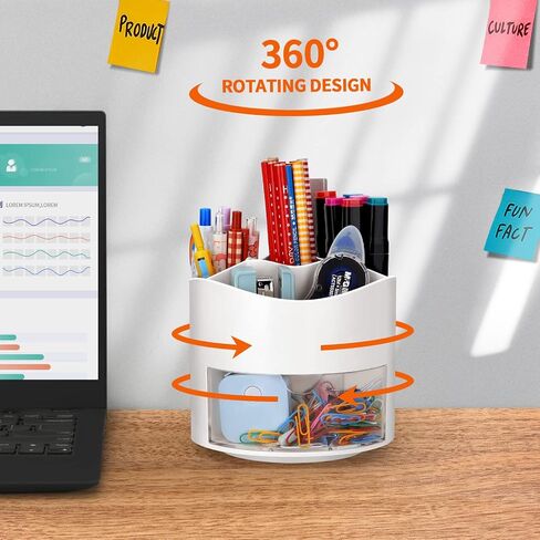 حامل أقلام رصاص دوار 360 درجة من LETURE، لوازم مكتبية لتنظيم المكتب مع درج، تخزين منظم قرطاسية سطح المكتب لملحقات سطح المكتب والمكتب والفصول الدراسية والمنزل (وردي) in Kuwait