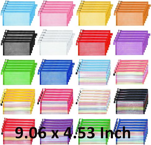 100 Pieces Mesh Zipper Pouch 20 Colors Zipper Pencil Pouch Colorful School Supplies Pencil Pouch Bag Travel Zipper Pouch for Office School Stationery Cosmetic Supplies (9.06 x 4.53 Inch) in Saudi Arabia