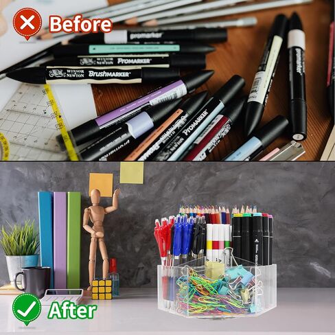 منظم أقلام الرصاص من الأكريليك، منظم إمداد فني يدور 360 درجة مع 7 مقصورات للأطفال، منظم أقلام تلوين متعدد السعة، علبة منظم لأقلام المدرسة والمكتب المنزلي in Kuwait