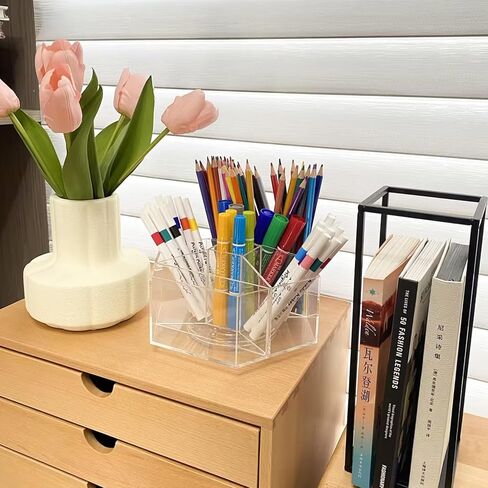 منظم أقلام الرصاص من الأكريليك، منظم إمداد فني يدور 360 درجة مع 7 مقصورات للأطفال، منظم أقلام تلوين متعدد السعة، علبة منظم لأقلام المدرسة والمكتب المنزلي in Kuwait