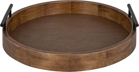 Kate and Laurel Lipton Modern Round Wood Tray, 15.5" Diameter, Rustic Brown with Black Handles, Decorative Accent Tray for Storage and Display in Saudi Arabia