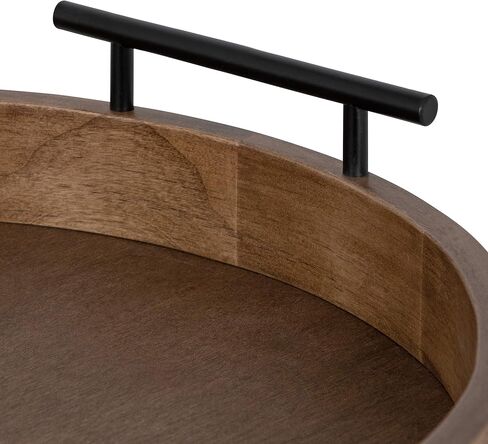 Kate and Laurel Lipton Modern Round Wood Tray, 15.5" Diameter, Rustic Brown with Black Handles, Decorative Accent Tray for Storage and Display in Saudi Arabia