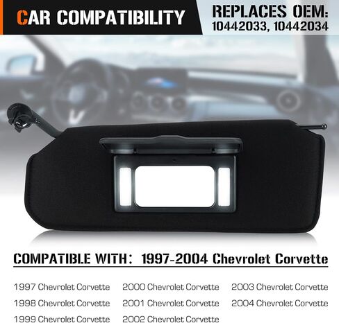 حاجب الشمس من جانب السائق الأيسر والراكب الأيمن لـ 1997-2004 Chevy Corvette C5 5.7L حاجب الشمس الأسود مع استبدال الضوء 10442033 10442034 in Saudi Arabia