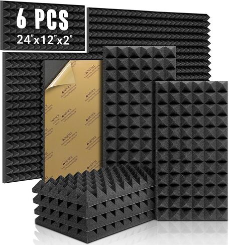 Facmogu 6 Pack 24" X 12" X 2" Pyramid Sound Proof Foam Panels, High Density Acoustic Foam Wall Panels with Self-Adhesive, Large & Thick Soundproof Panels for Home Studio Office Absorbing & Dampening in Saudi Arabia