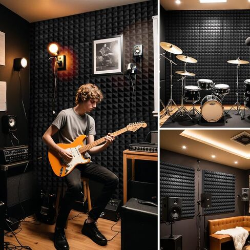 Facmogu 6 Pack 24" X 12" X 2" Pyramid Sound Proof Foam Panels, High Density Acoustic Foam Wall Panels with Self-Adhesive, Large & Thick Soundproof Panels for Home Studio Office Absorbing & Dampening in Saudi Arabia