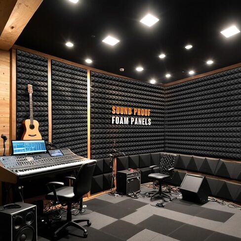 Facmogu 6 Pack 24" X 12" X 2" Pyramid Sound Proof Foam Panels, High Density Acoustic Foam Wall Panels with Self-Adhesive, Large & Thick Soundproof Panels for Home Studio Office Absorbing & Dampening in Saudi Arabia