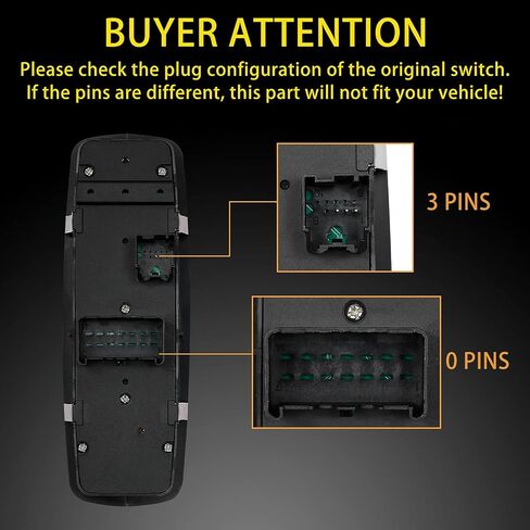 Master Power Window Switch | 3 PINS + 0 PINS Check Required | Replacement for 2012 – 2017 Dodge Grand Caravan, Chrysler Town & Country | Replaces# 68110871AA, 04602535AI in Saudi Arabia